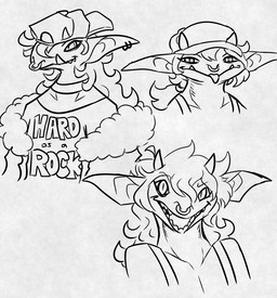 backwards_hat big_ears choker clothing coat ear_piercing eyebrow_through_hair eyebrows facial_piercing fangs female fluffy_clothing hair hat headgear headwear horn jewelry long_hair looking_at_viewer messy_hair necklace neckwear nose_piercing nose_ring open_mouth overalls piercing ring_piercing shirt simple_background solo teeth text text_on_clothing text_on_shirt text_on_topwear textured_background tongue tongue_out topwear translucent translucent_hair tusks nerdyreindeer deadlock_(game) valve ivy_(deadlock) gargoyle humanoid 2026 monochrome