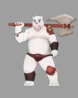 anthro axe belly clothing fur humanoid_hands male melee_weapon moobs simple_background slightly_chubby solo tongue tongue_out underwear weapon white_body white_fur naotohirai bear mammal polar_bear ursine 2016 4:5 hi_res