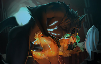animal_genitalia animal_penis anthro balls bare_breasts bent_over bioluminescence bioluminescent_scars black_balls black_body black_flesh black_penis black_sclera black_tongue blue_eyes breasts canine_genitalia canine_penis cave claws dark_sclera day dungeon duo face_lick fangs female finger_in_mouth finger_suck genitals glowing goo_hair goo_string green_eyes green_hair hair inside knot knotted_penis larger_male licking licking_another licking_partner looking_at_another looking_at_partner looking_back looking_back_at_another looking_back_at_partner male male/female multi_eye multicolored_body multicolored_goo no_irises nude nude_anthro nude_female nude_male open_mouth orange_body orange_goo penetration penile penile_penetration penis penis_in_vagina pseudo_hair rock scar short_tail size_difference smaller_female smaller_penetrated spots sucking tail teeth tongue translucent translucent_body vaginal vaginal_penetration blumenseele cain_(ksaredfx) canid canine felid feline goo_creature mammal monster 2026 hi_res