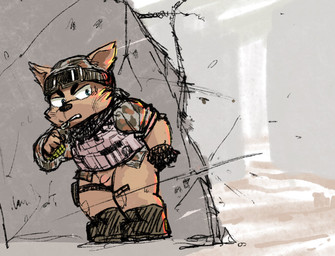 anthro balls boots bottomless camo camo_clothing camo_print camo_shirt camo_topwear clothed clothing combat_boots explosives eyewear flaccid footwear genitals goggles grenade male military military_uniform military_vest pattern_clothing pattern_shirt pattern_topwear penis shirt shoes shortstack soldier solo topwear uniform war warrior weapon 223igarashi canid canine canis domestic_dog mammal