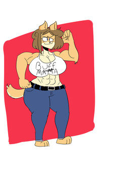 abs anthro barefoot biceps big_breasts biped blue_bottomwear blue_clothing blue_eyes blue_pants bottomwear breasts brown_hair cleavage clothed clothed_anthro clothed_female clothing countershade_face countershade_torso countershading feet female fist flexing fur hair huge_breasts muscular muscular_anthro muscular_female pants shirt solo tail tan_body tan_fur tank_top text text_on_clothing text_on_shirt text_on_tank_top text_on_topwear topwear white_clothing white_shirt white_tank_top white_topwear horadraws june_(jinu) canid canine canis domestic_dog mammal shiba_inu spitz 2017 absurd_res digital_drawing_(artwork) digital_media_(artwork) english_text full-length_portrait hi_res portrait