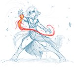 2015 action_pose adobe_photoshop_(artwork) anthro black_spots clothed clothing conditional_dnp digital_media_(artwork) dress female fire flaming_orb fur grin hair hybrid kathrin_vaughan keidran magic magic_user mammal monochrome pose simple_background sketch smile solo spots spread_legs spreading tom_fischbach twokinds white_background