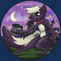 anthro building collar male moon sky solo star town razzle_the_red razzle_(razzle_the_red) mammal mephitid skunk