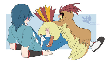 abstract_background ambiguous_gender ambiguous_on_human ambiguous_penetration animal_genitalia asian_clothing beak bestiality blush butt cloaca cloacal cloacal_penetration clothed clothing duo east_asian_clothing erection feathers feral feral_penetrated genitals gym_leader human_on_feral human_penetrating human_penetrating_feral interspecies japanese_clothing male male_on_feral on_bottom on_top penetration penis penis_poking_out pokephilia reverse_cowgirl_position sex tail tail_feathers wings greasyhyena nintendo pokemon falkner's_pidgeot falkner_(pokemon) avian bird generation_1_pokemon human mammal pidgeotto pokemon_(species) 2018