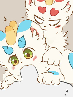 ambiguous_gender angry blue_body blue_fur blush claws duo feral fur genitals green_eyes humanoid_genitalia humanoid_penis looking_down oral oral_penetration paws penetration penis red_body red_fur round_ears simple_coloring white_body white_fur izih asian_mythology fabulous_beasts fenz_(studio) mythology bixie_(fabulous_beasts) tianlu_(fabulous_beasts) mythological_creature pixiu 3:4 colored brother_(lore) brothers_(lore) sibling_(lore)