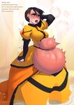 abdominal_bulge ahegao armwear ball_gown big_breasts bikupan black_eyes black_lipstick blush bodily_fluids breasts brooklyn_springvalley clothed clothing cum cum_inflation cum_inside cum_pool deep_penetration dress ear_piercing elbow_gloves english_text excessive_cum excessive_genital_fluids exhibitionism female fist genital_fluids glistening glistening_body gloves handwear hi_res human human_only hyper hyper_cum inflation jewelry lipstick looking_pleasured makeup mammal navel not_furry open_mouth penetration piercing raised_arm sex simple_background solo stealth_sex teeth text tongue tongue_out torn_clothing torn_dress yellow_clothing yellow_dress