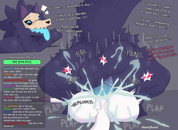 anthro blue_cum blue_penis blush bodily_fluids chat chat_box clothing colored_cum cum cum_in_ass cum_inside cum_request cum_while_penetrated dialogue duo ejaculation exhibitionism femboy fluffy from_front_position fur genital_fluids genitals gloves handwear heart_symbol hyper insemination_request livestream male male/male mating_press open_mouth penetration penis plap profanity sex sound_effects tail text tongue tongue_out unusual_bodily_fluids unusual_cum unusual_genital_fluids exyli funkyfluxed luke_(exyli) matt_(exyli) canid canine canis domestic_cat felid feline felis mammal skulldog_(species) wolf artist_name english_text hi_res signature