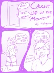 2011 3:4 anthro bulge butt canid canine clothed clothing comic crossdressing dialogue domestic_cat door english_text eyes_closed felid feline felis femboy fox hydrogen legwear male male/male mammal monochrome panties purple_and_white shirt smile stockings tail text topwear underwear