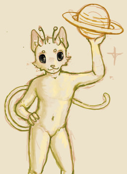anthro black_eyes ears_up eyebrows fur long_tail looking_at_viewer male navel saturn_(planet) smile solo tail reynard_goodfellow bogos_binted alien domestic_cat felid feline felis mammal hi_res