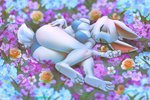 4_toes 5_fingers anthro bra breasts butt cleavage clothed clothing eyes_closed feet female fingers flower_field fur panties solo toes underwear white_body white_fur miles_df beastars haru_(beastars) domestic_rabbit dwarf_rabbit lagomorph leporid mammal oryctolagus rabbit 2020 3:2