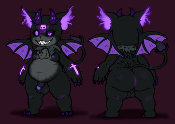 2_horns anthro anus arm_markings balls big_balls big_butt black_body black_ears black_fur black_nose black_sclera black_tail black_wings butt butt_markings claws facial_markings footprint forehead_markings fur genitals glistening glistening_anus grey_body grey_fur grey_tuft head_markings horn male markings membrane_(anatomy) membranous_wings moobs multicolored_body multicolored_ears multicolored_fur multicolored_horn neck_tuft nipples one_eye_half-closed pawprint pawprint_(marking) penis purple_claws purple_ears purple_eyes purple_horn purple_nipples purple_tail purple_toe_claws purple_wings rear_view sharp_teeth small_penis smile solo standing tail teeth thick_thighs three-quarter_view toe_claws tuft two_tone_body two_tone_ears two_tone_fur two_tone_horn two_tone_tail two_tone_wings wings nekoni mythology endox_(nekoni) cat_demon demon domestic_cat dragon felid feline felis hybrid mammal mythological_creature mythological_scalie scalie 2025 digital_media_(artwork) hi_res model_sheet monochrome sketch