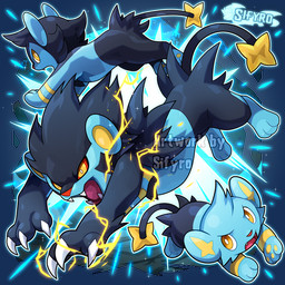 ambiguous_gender angry attack claws electricity evolutionary_family fangs feral fluffy group mane open_mouth paws teeth thunder trio yellow_eyes blitzdrachin conditional_dnp nintendo pokemon felid feline generation_4_pokemon luxio luxray mammal pokemon_(species) shinx 1:1 alpha_channel watermark