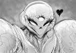 3_eyes armor bedroom_eyes female half-closed_eyes heart_symbol looking_at_viewer multi_eye narrowed_eyes not_furry seductive solo suggestive translucent translucent_body sunibee metroid metroid_prime nintendo dark_samus alien alien_humanoid goo_creature goo_humanoid humanoid 2018 monochrome