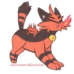 1:1 2018 ambiguous_gender bell black_body black_fur breath_powers claws electrikestorm elemental_manipulation eyes_closed felid feral fire fire_breathing fire_manipulation fur generation_7_pokemon hi_res mammal nintendo open_mouth pokemon pokemon_(species) red_body red_fur simple_background solo stretching torracat white_background