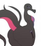 2017 anthro anthrofied big_butt butt female flat_chested generation_7_pokemon hi_res huge_butt lizard long_neck looking_at_viewer nintendo nude pokemon pokemon_(species) pokemorph purple_sclera reptile salazzle scalie simple_background smile solo sssonic2 standing thick_thighs white_background wide_hips