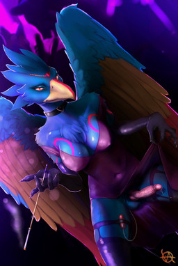 anthro bodily_fluids breasts choker clothed clothing clothing_lift dress dress_lift dripping exhibitionism female genital_fluids herm intersex jewelry masturbation necklace precum precum_drip public public_exposure public_masturbation solo vornaart avian humanoid hi_res