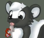 ambiguous_gender anthro duo grey_background licking macro micro simple_background tongue tongue_out muhny red_(muhny) selomon_(character) mammal mephit mephitid mouse murid murine rodent skunk