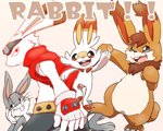 ambiguous_gender anthro buckteeth clothed clothing feral fur group male red_eyes teeth white_body white_fur tooboe_huusuke looney_tunes monster_rancher nintendo pokemon summer_wars tecmo warner_brothers bugs_bunny king_kazma generation_8_pokemon hare_(monster_rancher) lagomorph leporid mammal pokemon_(species) rabbit scorbunny