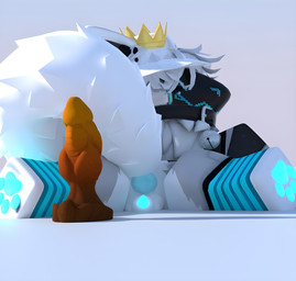 alternative_fashion animal_genitalia anthro anus balls bell bell_collar black_body black_fur blue_clothing butt clothing collar crotch_tuft crown dildo ears_back fluffy fluffy_ears fluffy_tail fox_tail fur genitals glowing glowing_genitalia glowing_penis hair happy hat headgear headwear knot knotted_dildo legwear looking_at_viewer looking_back lying machine male neck_tuft nude on_front orange_dildo paws penis penis_tip pivoted_ears pose protogen_visor punk reflection sex_toy sheath simple_background solo submissive tail tuft visor warmers white_body white_fur white_hair floo roblox azure_(floo) protogen 3d_(artwork) absurd_res blender_(artwork) blender_cycles_(artwork) digital_media_(artwork) hi_res shaded