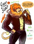 5_fingers anthro biped clothed clothing dialogue fingers fire flaming_tail male mane solo speech_bubble tail text vanadiumvalor solar_house sol_(solar_house) felid lion mammal pantherine absurd_res english_text hi_res