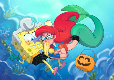 anthro breasts exposed_breasts fellatio female holidays jack-o'-lantern male male/female mermaid_tail oral penile sex split_form sponge turk128 disney halloween nickelodeon spongebob_squarepants the_little_mermaid_(1989) ariel_(disney) barnacle_boy mermaid_man spongebob_squarepants_(character) aquatic human mammal merfolk hi_res