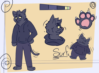 anthro clothed clothed_anthro clothed_male clothing hoodie male pawpads paws solo tail topwear surfs90 felid feline mammal digital_media_(artwork) model_sheet watermark