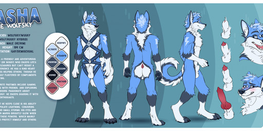 abstract_background animal_genitalia animal_penis anthro balls blue_body blue_eyes blue_fur blue_hair blush canine_genitalia canine_penis erection front_view fur genitals grin hair harness knot knot_in_sheath knotted_penis looking_at_viewer male male_anthro nude open_mouth penis penis_tip rear_view red_penis red_tongue sheath short_hair side_view smile solo standing text tongue white_balls white_body white_fur white_sheath yookie canid canine canis domestic_dog husky hybrid mammal nordic_sled_dog spitz wolf absurd_res english_text hi_res model_sheet