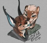 anthro duo female green_eyes kissing long_ears male smile dafka bufl_(dafka) ivan_(ivan9402) caracal caracal_(genus) felid feline mammal mustelid otter 2020 digital_media_(artwork) headshot_portrait portrait sketch