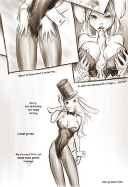 areola blush bow_tie breasts bunny_costume carrot clothed clothing costume dialogue female food front_view gesture hand_on_own_breast hat headgear headwear holding_breast leggings legwear leotard looking_at_viewer nipples object_between_breasts open_mouth photo plant scut_tail short_tail smile solo standing suggestive suggestive_gesture tail text top_hat vegetable 12-tf shopkeeper_(12-tf) animal_humanoid humanoid lagomorph lagomorph_humanoid leporid_humanoid mammal mammal_humanoid rabbit_humanoid 2012 comic english_text monochrome sepia