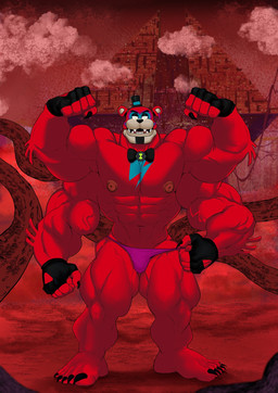 4_arms abs anthro biceps big_muscles big_nipples bow_tie claws clothed clothing clothing_pull detailed_background ear_piercing fingerless_gloves fusion gloves handwear hat headgear headwear looking_at_viewer machine male multi_arm multi_limb muscular muscular_anthro muscular_male nipples omnitrix open_mouth piercing pose purple_clothing purple_speedo purple_swimwear red_body solo speedo swimwear teeth topless topless_male underwear underwear_pull vein veiny_muscles xhromer ben_10 cartoon_network five_nights_at_freddy's five_nights_at_freddy's:_security_breach scottgames steel_wool_studios four_arms_(ben_10) glamrock_freddy alien animatronic bear mammal robot tetramand crossover digital_media_(artwork) hi_res pinup