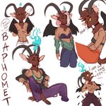 1:1 anthro back_wings baphomet_(deity) black_body black_feathers bottomwear bovid bra bracelet breasts brown_body brown_fur brown_hair caprine caprine_demon chin_tuft choker cleavage clothed clothing curved_horn deity demon denim denim_bottomwear denim_clothing dewclaw_hooves dialogue ear_piercing ear_ring english_text facial_piercing facial_tuft feathered_wings feathers fire_halo fur goat goat_demon gynomorph hair half-closed_eyes hi_res hip_piercing hoodie hooves horizontal_pupils horn humor intersex jeans jewelry mammal mitarashi narrowed_eyes necklace nose_piercing nose_ring open_clothing open_hoodie open_mouth open_topwear pants piercing pink_hair pupils ring_piercing shirtless_anthro shirtless_gynomorph simple_background smile solo speech_bubble spiked_bracelet spikes text topless topless_anthro topless_gynomorph topless_intersex topwear tuft underwear white_background wide_eyed wings yellow_sclera