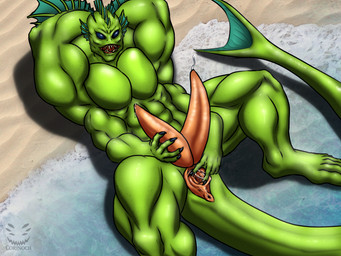 2_penises 4_arms animal_genitalia animal_penis anthro anus beach big_muscles big_penis bodily_fluids fangs genital_fluids genitals green_body hemipenes huge_muscles huge_penis hyper hyper_muscles intersex looking_at_viewer lying maleherm multi_arm multi_genitalia multi_limb multi_penis muscular muscular_intersex muscular_maleherm on_back penis precum presenting presenting_anus presenting_penis presenting_vulva scales solo spread_vulva spreading tail teeth vaginal_fluids vulva corinoch_(artist) dungeons_and_dragons hasbro wizards_of_the_coast aquatic fish sahuagin 4:3 digital_media_(artwork) hi_res