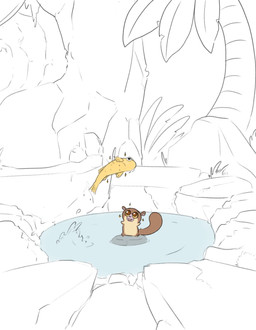ambiguous_anthro ambiguous_feral ambiguous_gender anthro duo feral grass happy looking_up nude open_mouth open_smile outside palm_tree plant rock scales smile sparkles tree water yellow_body yellow_scales young young_ambiguous young_anthro hardscales dreamworks madagascar_(series) maurice_(madagascar) mort_(madagascar) aquatic fish goodman's_mouse_lemur lemur mammal mouse_lemur primate strepsirrhine hi_res partially_colored male_(lore)