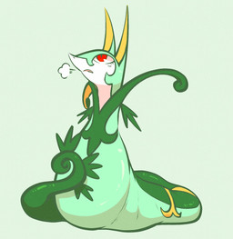 ambiguous_feral ambiguous_gender apode curled_tail eyelashes feral green_background green_body green_markings leaf legless markings multicolored_body multicolored_skin open_mouth pupils red_eyes serpentine sigh sighing simple_background slit_pupils snout solo tail two_tone_body two_tone_skin white_pupils white_sclera yellow_ears yellow_markings momensarada nintendo pokemon generation_5_pokemon pokemon_(species) serperior 2023 colored full-length_portrait hi_res portrait