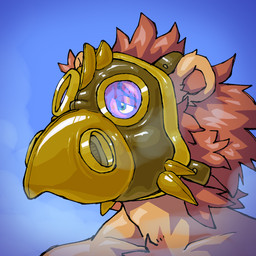 animal_mask anthro beak_mask bedroom_eyes breath chest_tuft chocobo_costume collarbone fur gas_mask gas_mask_only inner_ear_fluff latex lenses male mane mask mask_only narrowed_eyes nude red_mane seductive solo steam tan_body tan_fur tuft woozy yellow_latex a_guy_somewhere alder_(shanghaiohmy) felid lion mammal pantherine 1:1 colored digital_drawing_(artwork) digital_media_(artwork) headshot_portrait hi_res portrait