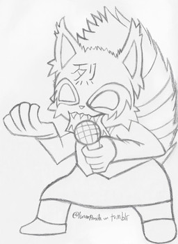 anthro bottomwear clothed clothing electronics empty_eyes female footwear fur microphone open_mouth shoes simple_background singing skirt solo teeth text text_on_face lunarpanda8686 aggretsuko sanrio retsuko ailurid mammal red_panda graphite_(artwork) hi_res japanese_text monochrome traditional_media_(artwork)