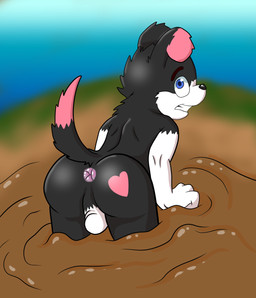 anthro balls blush butt clenched_teeth embarrassed fur genitals humiliation male mud nude overweight overweight_male pushing pushing_down slightly_chubby slightly_chubby_anthro slightly_chubby_male solo straining struggling stuck teeth wide_eyed young young_anthro freebunny pink_collie border_collie canid canine canis collie domestic_dog herding_dog mammal pastoral_dog sheepdog digital_media_(artwork) hi_res