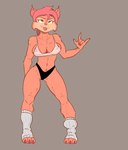 anthro biped black_clothing black_thong black_underwear blep bra breasts broad_shoulders clothing colored_nails female fur gesture green_eyes grey_background hair hand_gesture ily_sign leg_warmers legwear nails navel nipple_outline pink_body pink_fur pink_hair pink_nails pink_nose ponytail simple_background solo thong tongue tongue_out underwear white_bra white_clothing white_leg_warmers white_legwear white_underwear stupidgnoll puleva puleva_lynx_girl felid feline lynx mammal 2021 full-length_portrait hi_res portrait