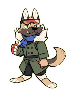 anthro black_bottomwear black_clothing black_nose black_pants blue_scarf bottomwear brown_body brown_fur chibi clothed clothing coat eyewear front_view fur goggles green_clothing green_coat green_eyes green_topwear grin male pants scarf simple_background smile solo standing topwear unsigned white_background asnnonaka rolf_(asnnonaka) canid canine canis domestic_dog german_shepherd herding_dog mammal pastoral_dog 4:5 digital_media_(artwork) full-length_portrait hi_res portrait