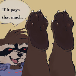 anthro brown_body brown_fur claws feet foot_fetish foot_focus fur legs_up male pawpads red_eyes solo text toe_claws freakpaws guardians_of_the_galaxy marvel marvel_rivals rocket_raccoon mammal procyonid raccoon 1:1 english_text hi_res