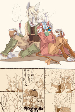 3_toes 4_fingers 5_panel_comic accessory anthro armor arms_bent barefoot bent_legs biped blonde_hair blush blush_lines bodily_fluids bottomwear brown_clothing brown_shirt brown_tail brown_topwear claws clothed clothed_anthro clothed_female clothed_human clothed_male clothing coat collarbone container cravat cropped_jacket cup dialogue drunk duo_focus ellipsis eyebrow_through_hair eyebrows eyes_closed feet female female_anthro finger_claws fingers fully_clothed fully_clothed_anthro fully_clothed_female fully_clothed_male furgonomics greaves green_eyes grey_body grey_tail group hair holding_another holding_container holding_cup holding_mug holding_object jacket kemono leg_armor looking_at_another male male_anthro male_human mug nervous nervous_sweat pants pupils question_mark red_clothing red_coat red_topwear ribbons schynbalds shirt sitting snout speech_bubble substance_intoxication sweat tail tail_accessory tail_ribbon talking_to_another text thought_bubble toe_claws toes topwear translucent translucent_hair white_claws white_hair white_sclera uni-6 final_fantasy final_fantasy_ix square_enix adelbert_steiner amarant_coral freya_crescent sir_fratley burmecian human mammal murid murine rat rodent 2025 colored comic digital_drawing_(artwork) digital_media_(artwork) hi_res japanese_text monochrome sepia shaded translation_request