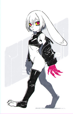 3_toes 4_fingers anthro biped black_clothing black_jacket black_legwear black_thigh_highs black_topwear bottomless bottomless_anthro bottomless_female clothed clothing cybernetic_arm cybernetic_limb eye_bags eyebrows feet female female_anthro fingers flat_chested footwear fur hair jacket legwear long_ears looking_at_viewer navel red_eyes short_hair simple_background sleeveless_clothing slim_anthro slim_female solo thigh_highs tight_clothing tight_topwear toeless_footwear toes topwear walking white_body white_ears white_fur white_hair yellow_sclera polygoncherub clover_(polygoncherub) lagomorph leporid mammal rabbit 2025 colored detailed digital_drawing_(artwork) digital_media_(artwork) full-length_portrait hi_res portrait shaded
