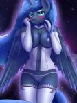 2017 3:4 absurd_res anthro anthrofied areola armwear blush breasts clothed clothing digital_media_(artwork) equid equine feathered_wings feathers female friendship_is_magic genitals hair hasbro hi_res horn legwear long_hair mammal my_little_pony mythological_creature mythological_equine mythology navel nipples princess_luna_(mlp) pussy solo translucent translucent_clothing twistedscarlett60 winged_unicorn wings