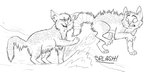 ambiguous_gender canon_couple claws duo feet feral head_tuft one_eye_closed open_mouth open_smile paws quadruped smile splash tail teeth text tuft water graystripe64 warriors_(book_series) cinderheart_(warriors) lionblaze_(warriors) domestic_cat felid feline felis mammal tabby_cat 2010 black_and_white english_text hi_res line_art monochrome female_(lore) male_(lore)