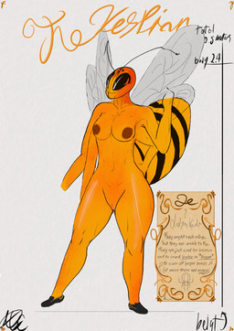 4_arms antennae_(anatomy) anthro arthropod_abdomen breasts clothing compound_eyes female footwear genitals insect_wings multi_arm multi_limb nipples non-mammal_nipples nude ocellis shoes simple_background solo tall text thick_thighs vulva white_background wings yellow_body alostcarolean vespian_(alostcarolean) arthropod hymenopteran insect wasp absurd_res english_text hi_res model_sheet