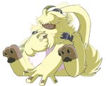 ambiguous_gender angoramon anthro bandai_namco digimon digimon_(species) digimon_ghost_game fluffy fur hair hair_over_eyes hi_res lagomorph leporid long_ears mammal pawpads plushie ponytail_ears portugueselynx rabbit solo yellow_body yellow_fur