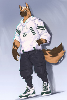 anthro biped black_bottomwear black_clothing black_pants blue_background bottomwear brown_body brown_ears brown_fur brown_inner_ear closed_smile clothed clothed_anthro clothed_male clothing dot_pupils drawstring_hoodie drawstring_topwear fluffy fluffy_tail footwear front_view fully_clothed fully_clothed_anthro fully_clothed_male fur furrowed_eyebrows green_clothing green_footwear green_hoodie green_shoes green_sneakers green_topwear hair hand_in_pocket hoodie inner_ear_fluff male mouth_closed multicolored_body multicolored_fur pants plantigrade pockets print_clothing print_hoodie print_topwear shoes simple_background smile sneakers snout solo standing tail tan_body tan_fur tan_hair tan_inner_ear_fluff text topwear tuft two_tone_hoodie two_tone_sneakers white_clothing white_footwear white_hoodie white_shoes white_sneakers white_topwear kuromonsart canid mammal 2024 absurd_res artist_name colored dated digital_drawing_(artwork) digital_media_(artwork) english_text full-length_portrait hi_res portrait