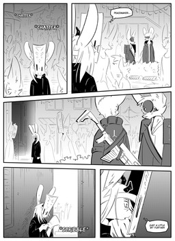 ambiguous_gender anthro clothed clothing crowd female group gun horn mask outside ranged_weapon rifle simple_background speech_bubble text weapon kifyun2 beau_(undying_void) canid canine fox lagomorph leporid mammal rabbit absurd_res black_and_white comic english_text hi_res monochrome