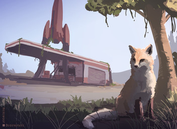 abandoned_building ambiguous_gender blue_sky brown_body brown_fur brown_nose day feral fur glistening glistening_eyes grass landscape orange_body orange_fur outside plant quadruped sitting sky solo tree wasteland whiskers white_body white_fur werewolfdegenerate fallout microsoft canid canine fox mammal 11:8 2022 absurd_res digital_media_(artwork) digital_painting_(artwork) hi_res painting_(artwork)