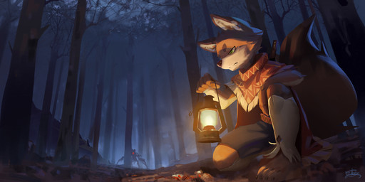 anthro barefoot detailed_background feet forest fur lamp lantern looking_down machine male night oil_lamp outside plant sitting solo tan_body tan_fur tree lokey canid canine mammal robot 2017 2:1 hi_res